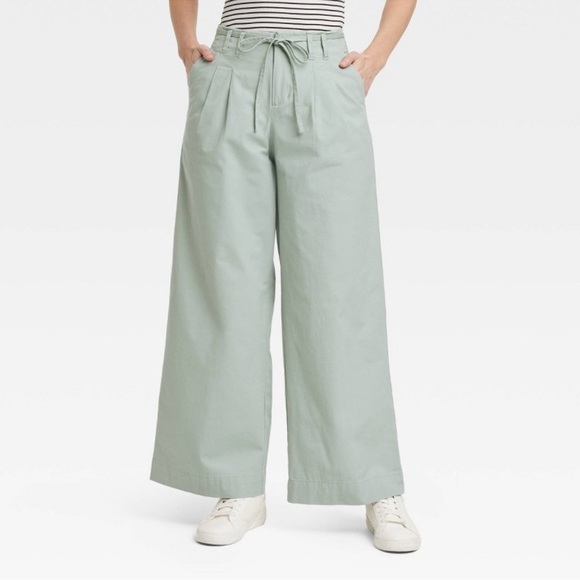 Women's High-Rise Wide Leg Chino Pants - A New Day Green 14 - Picture 2 of 4
